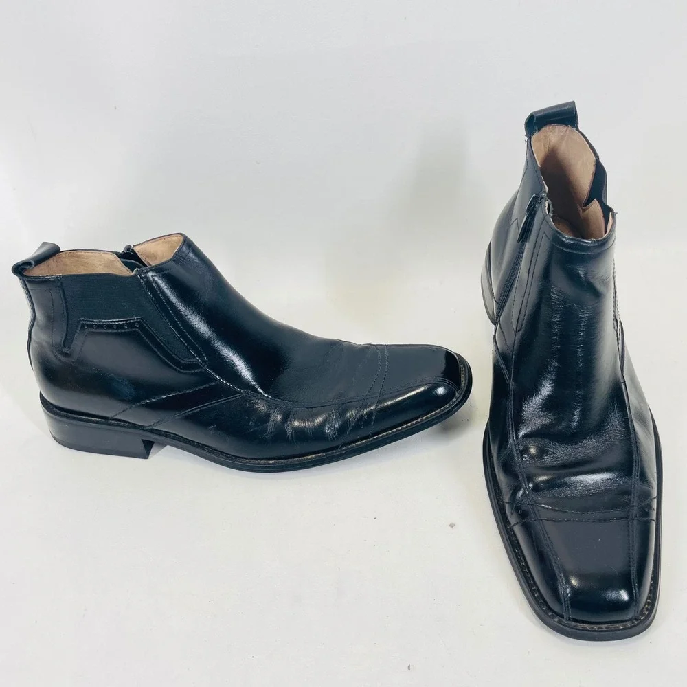 Stacy Adams Mens Black Leather Square Toe Side Zip Ankle Boots 24695-001 9.5M